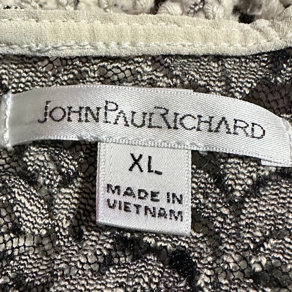 John Paul Richard Textured Floral Bell Sleeve, Black/Cream Blouse with Lace. - Picture 3 of 15